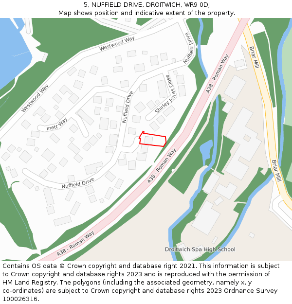 5, NUFFIELD DRIVE, DROITWICH, WR9 0DJ: Location map and indicative extent of plot