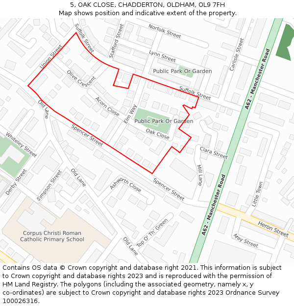 5, OAK CLOSE, CHADDERTON, OLDHAM, OL9 7FH: Location map and indicative extent of plot
