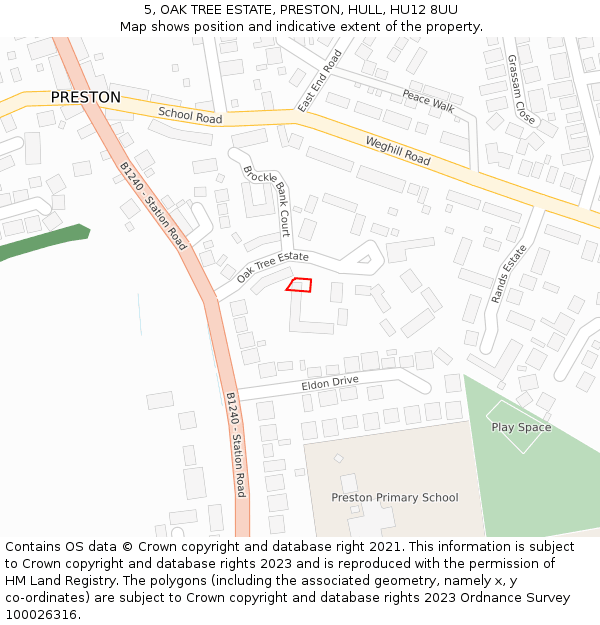 5, OAK TREE ESTATE, PRESTON, HULL, HU12 8UU: Location map and indicative extent of plot