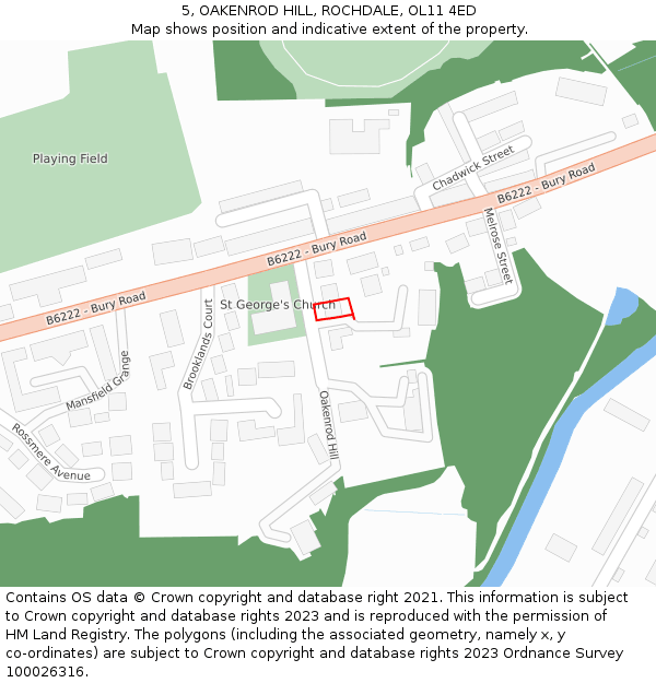 5, OAKENROD HILL, ROCHDALE, OL11 4ED: Location map and indicative extent of plot