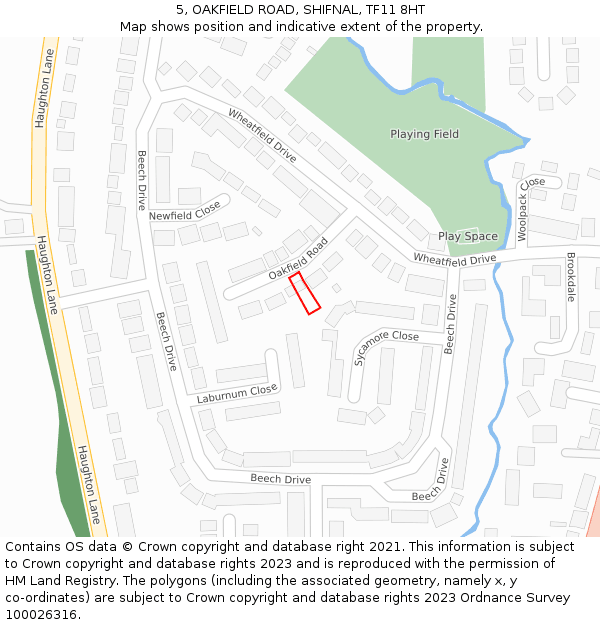 5, OAKFIELD ROAD, SHIFNAL, TF11 8HT: Location map and indicative extent of plot