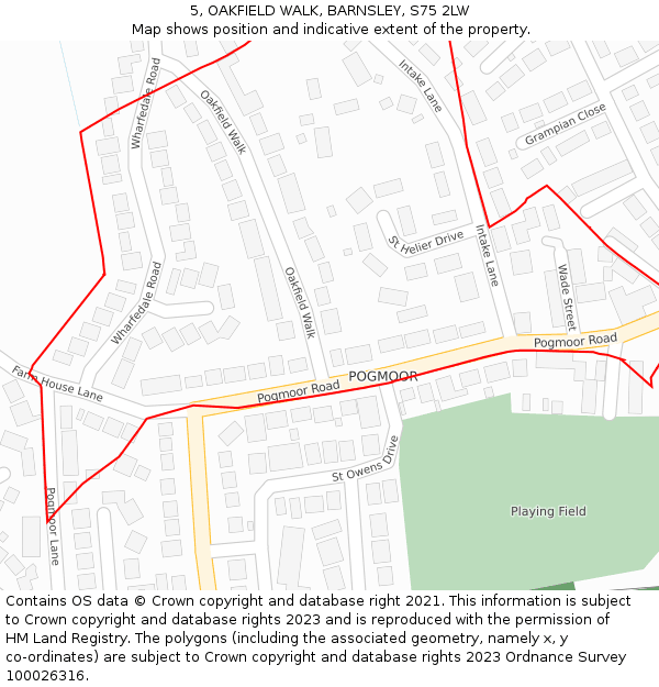 5, OAKFIELD WALK, BARNSLEY, S75 2LW: Location map and indicative extent of plot