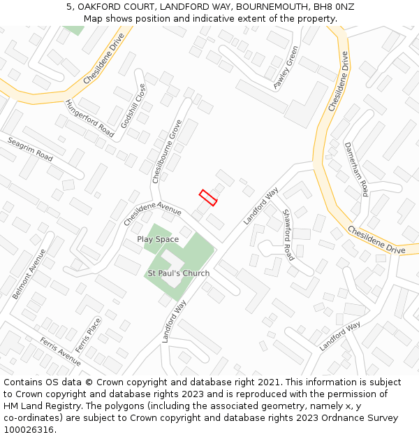 5, OAKFORD COURT, LANDFORD WAY, BOURNEMOUTH, BH8 0NZ: Location map and indicative extent of plot