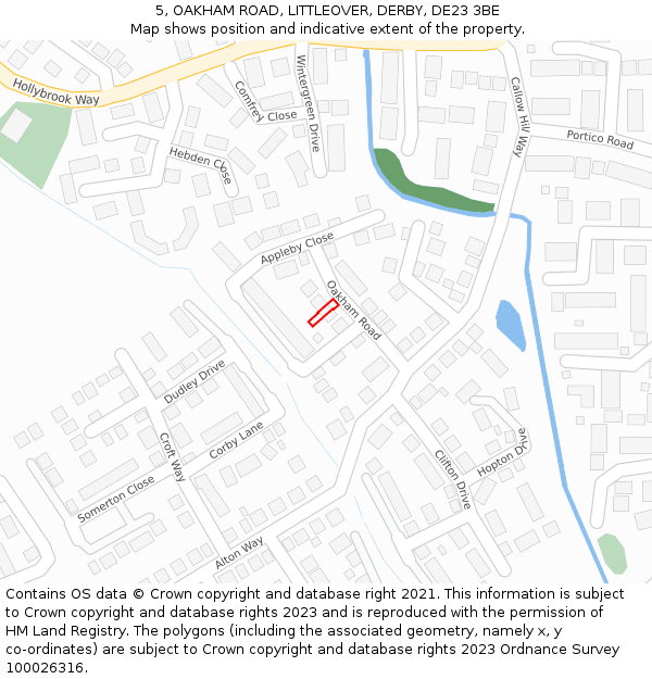5, OAKHAM ROAD, LITTLEOVER, DERBY, DE23 3BE: Location map and indicative extent of plot