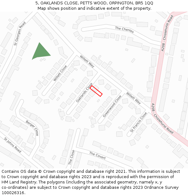 5, OAKLANDS CLOSE, PETTS WOOD, ORPINGTON, BR5 1QQ: Location map and indicative extent of plot