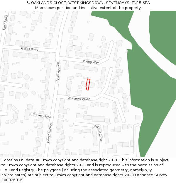 5, OAKLANDS CLOSE, WEST KINGSDOWN, SEVENOAKS, TN15 6EA: Location map and indicative extent of plot