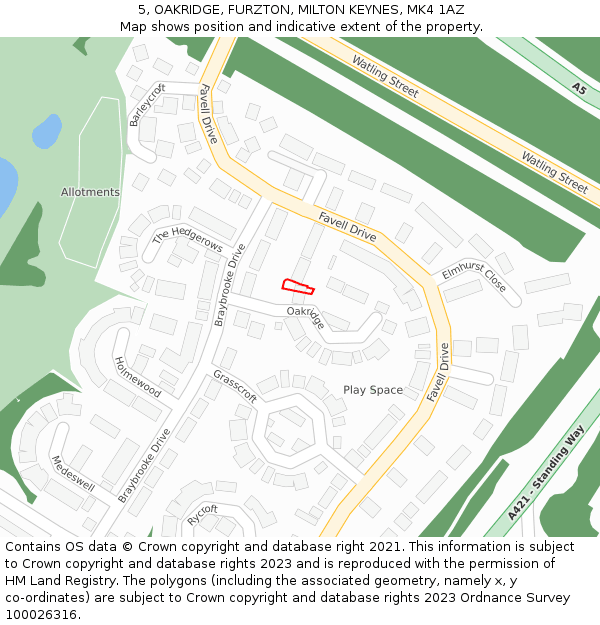5, OAKRIDGE, FURZTON, MILTON KEYNES, MK4 1AZ: Location map and indicative extent of plot