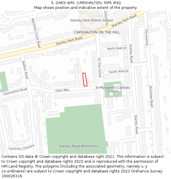 5, OAKS WAY, CARSHALTON, SM5 4NQ: Location map and indicative extent of plot