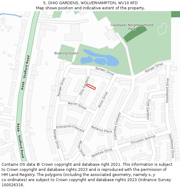 5, OHIO GARDENS, WOLVERHAMPTON, WV10 6FD: Location map and indicative extent of plot