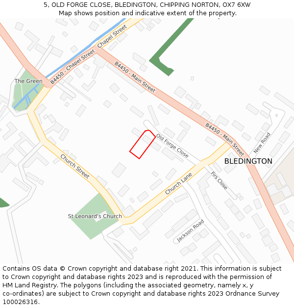 5, OLD FORGE CLOSE, BLEDINGTON, CHIPPING NORTON, OX7 6XW: Location map and indicative extent of plot