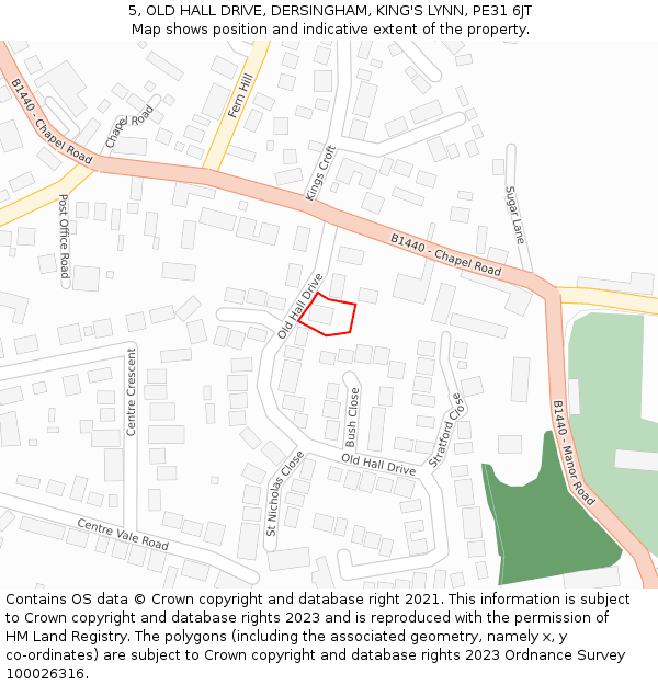 5, OLD HALL DRIVE, DERSINGHAM, KING'S LYNN, PE31 6JT: Location map and indicative extent of plot