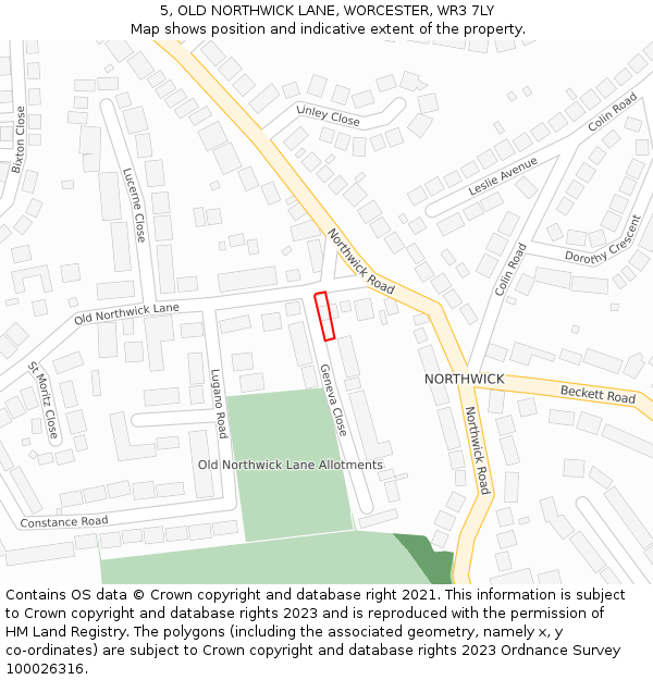 5, OLD NORTHWICK LANE, WORCESTER, WR3 7LY: Location map and indicative extent of plot