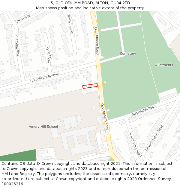 5, OLD ODIHAM ROAD, ALTON, GU34 2EB: Location map and indicative extent of plot