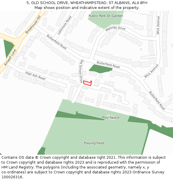 5, OLD SCHOOL DRIVE, WHEATHAMPSTEAD, ST ALBANS, AL4 8FH: Location map and indicative extent of plot