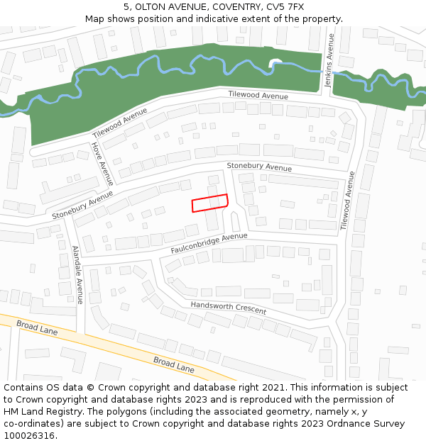 5, OLTON AVENUE, COVENTRY, CV5 7FX: Location map and indicative extent of plot
