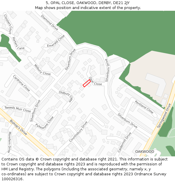 5, OPAL CLOSE, OAKWOOD, DERBY, DE21 2JY: Location map and indicative extent of plot