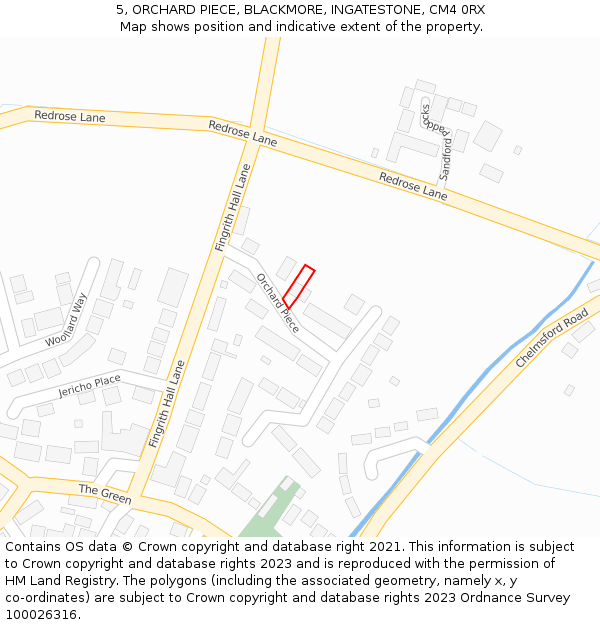 5, ORCHARD PIECE, BLACKMORE, INGATESTONE, CM4 0RX: Location map and indicative extent of plot