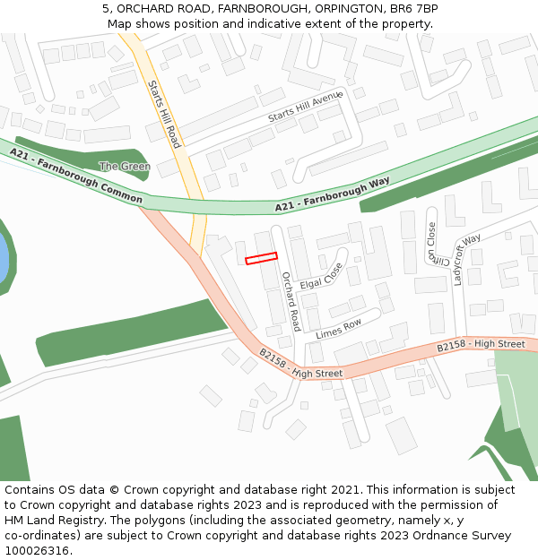 5, ORCHARD ROAD, FARNBOROUGH, ORPINGTON, BR6 7BP: Location map and indicative extent of plot