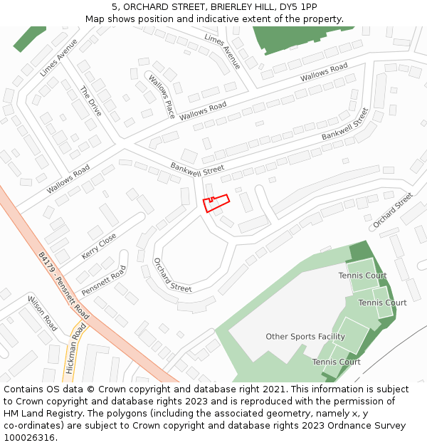5, ORCHARD STREET, BRIERLEY HILL, DY5 1PP: Location map and indicative extent of plot