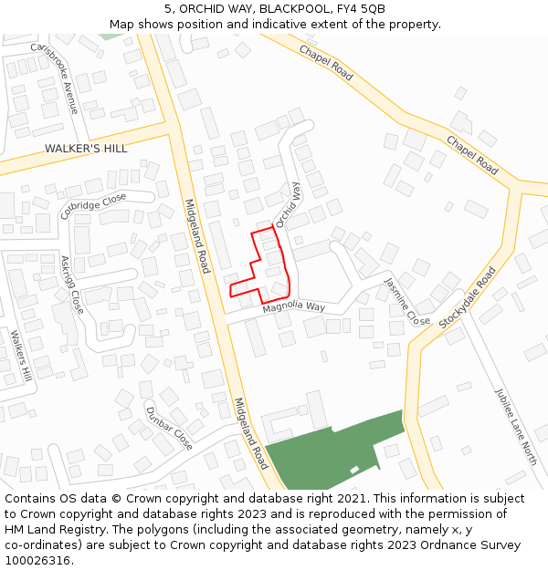 5, ORCHID WAY, BLACKPOOL, FY4 5QB: Location map and indicative extent of plot