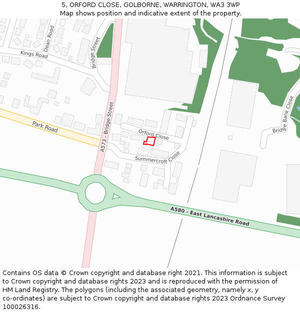 5, ORFORD CLOSE, GOLBORNE, WARRINGTON, WA3 3WP: Location map and indicative extent of plot