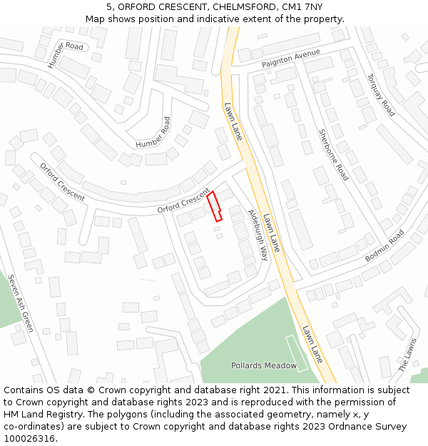 5, ORFORD CRESCENT, CHELMSFORD, CM1 7NY: Location map and indicative extent of plot