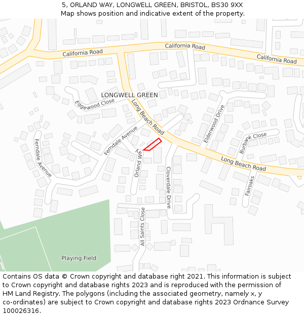 5, ORLAND WAY, LONGWELL GREEN, BRISTOL, BS30 9XX: Location map and indicative extent of plot
