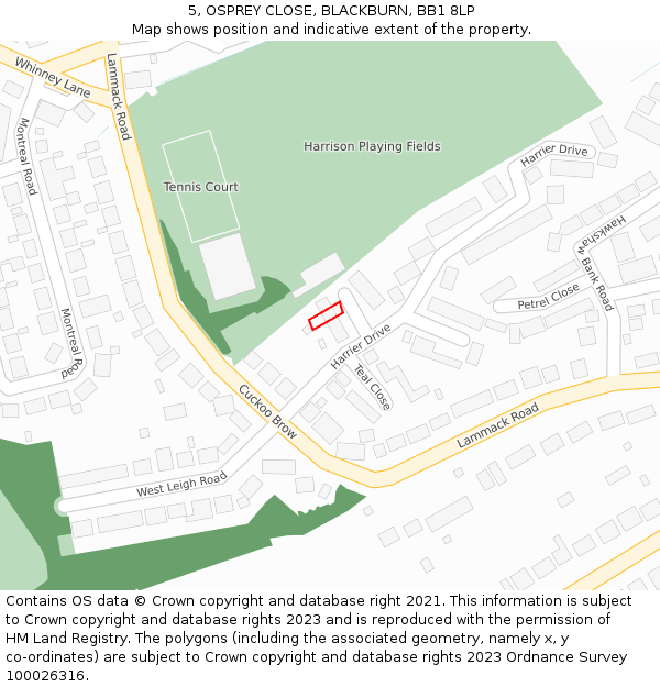 5, OSPREY CLOSE, BLACKBURN, BB1 8LP: Location map and indicative extent of plot
