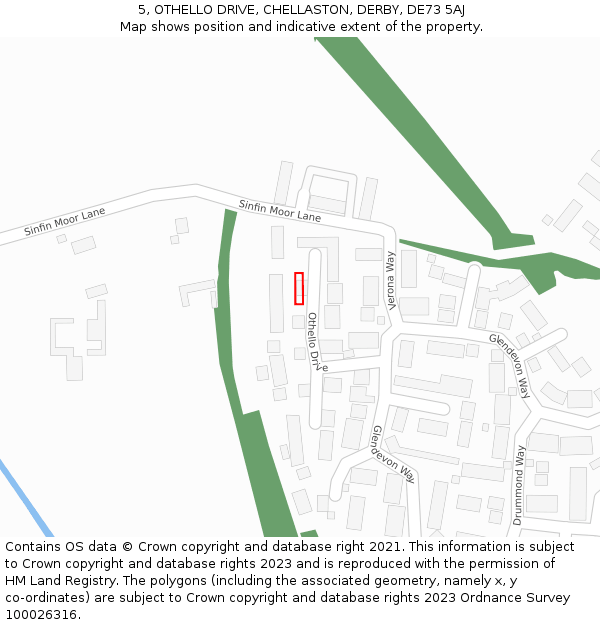 5, OTHELLO DRIVE, CHELLASTON, DERBY, DE73 5AJ: Location map and indicative extent of plot