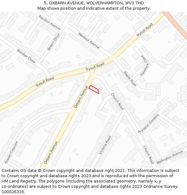 5, OXBARN AVENUE, WOLVERHAMPTON, WV3 7HD: Location map and indicative extent of plot