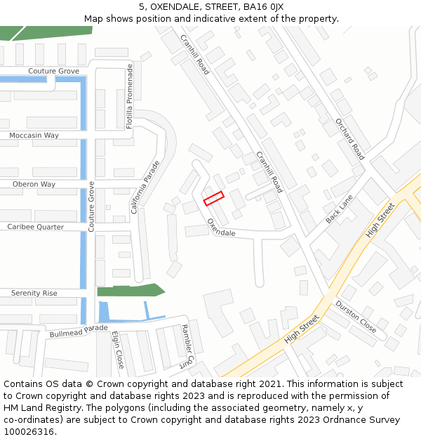 5, OXENDALE, STREET, BA16 0JX: Location map and indicative extent of plot