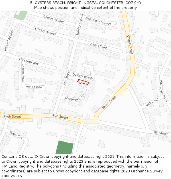 5, OYSTERS REACH, BRIGHTLINGSEA, COLCHESTER, CO7 0HY: Location map and indicative extent of plot