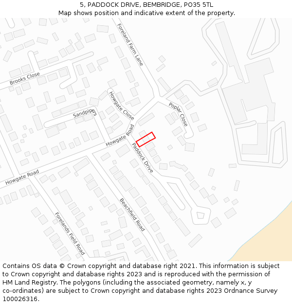5, PADDOCK DRIVE, BEMBRIDGE, PO35 5TL: Location map and indicative extent of plot