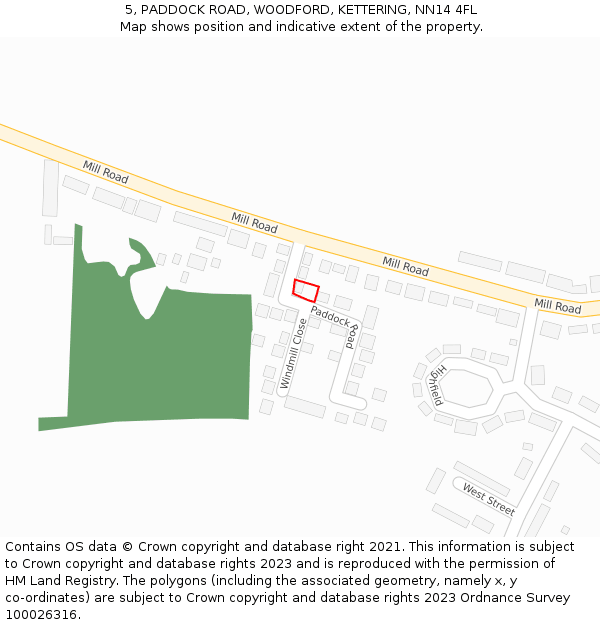5, PADDOCK ROAD, WOODFORD, KETTERING, NN14 4FL: Location map and indicative extent of plot