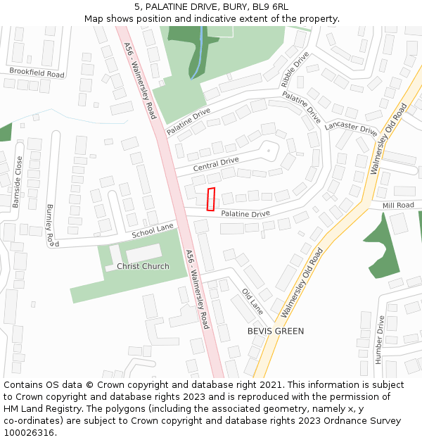 5, PALATINE DRIVE, BURY, BL9 6RL: Location map and indicative extent of plot