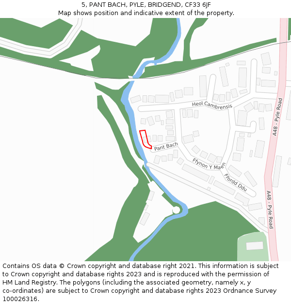 5, PANT BACH, PYLE, BRIDGEND, CF33 6JF: Location map and indicative extent of plot