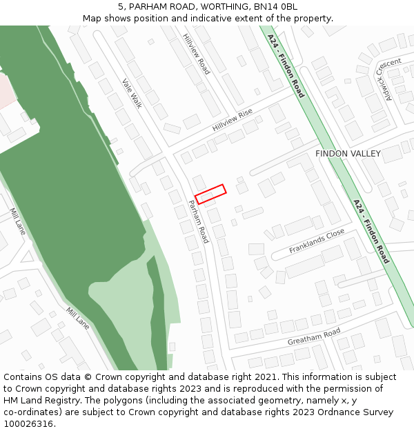 5, PARHAM ROAD, WORTHING, BN14 0BL: Location map and indicative extent of plot