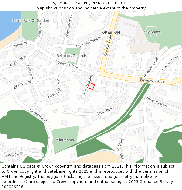 5, PARK CRESCENT, PLYMOUTH, PL9 7LP: Location map and indicative extent of plot