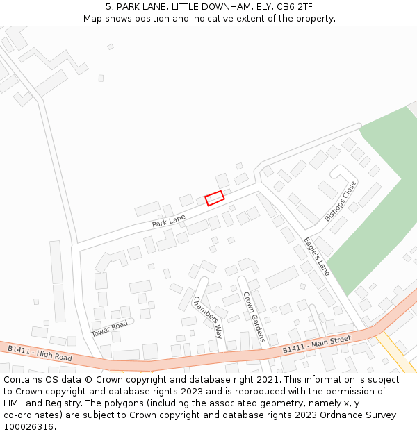 5, PARK LANE, LITTLE DOWNHAM, ELY, CB6 2TF: Location map and indicative extent of plot