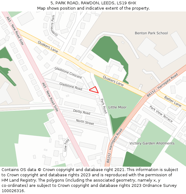 5, PARK ROAD, RAWDON, LEEDS, LS19 6HX: Location map and indicative extent of plot