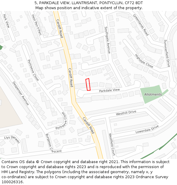 5, PARKDALE VIEW, LLANTRISANT, PONTYCLUN, CF72 8DT: Location map and indicative extent of plot