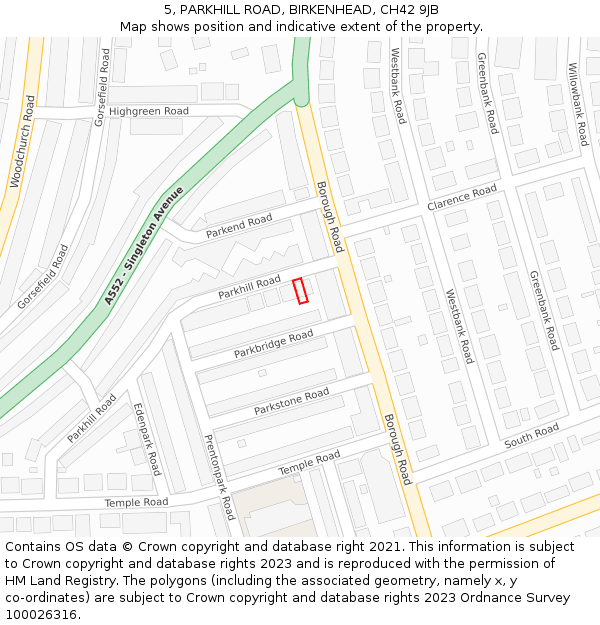 5, PARKHILL ROAD, BIRKENHEAD, CH42 9JB: Location map and indicative extent of plot