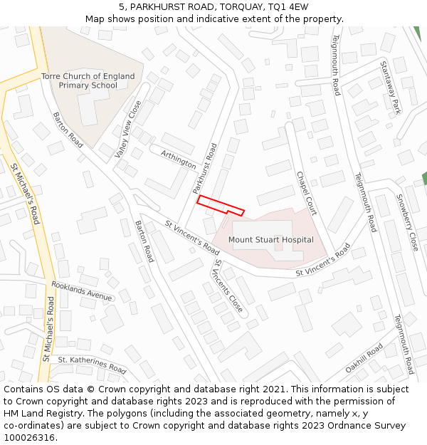 5, PARKHURST ROAD, TORQUAY, TQ1 4EW: Location map and indicative extent of plot