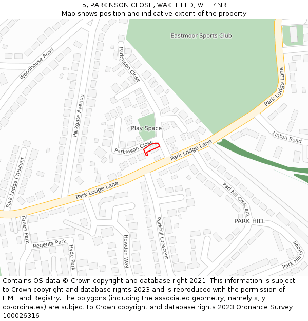 5, PARKINSON CLOSE, WAKEFIELD, WF1 4NR: Location map and indicative extent of plot