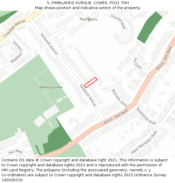 5, PARKLANDS AVENUE, COWES, PO31 7NH: Location map and indicative extent of plot