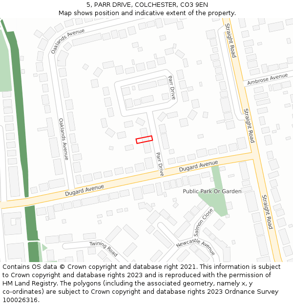 5, PARR DRIVE, COLCHESTER, CO3 9EN: Location map and indicative extent of plot