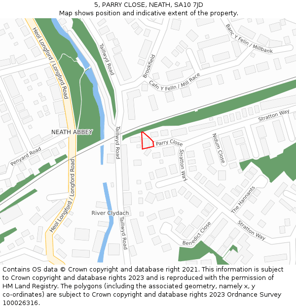 5, PARRY CLOSE, NEATH, SA10 7JD: Location map and indicative extent of plot