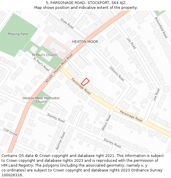 5, PARSONAGE ROAD, STOCKPORT, SK4 4JZ: Location map and indicative extent of plot