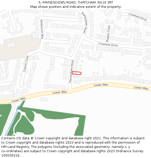 5, PAYNESDOWN ROAD, THATCHAM, RG19 3RT: Location map and indicative extent of plot