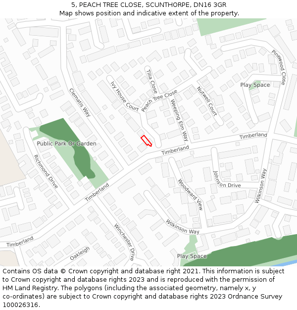 5, PEACH TREE CLOSE, SCUNTHORPE, DN16 3GR: Location map and indicative extent of plot